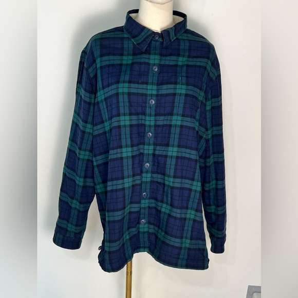 L.L. Bean Men’s Navy Blue Flannel Cotton Fleece Lined Button Up Jacket Size XL - Picture 2 of 13